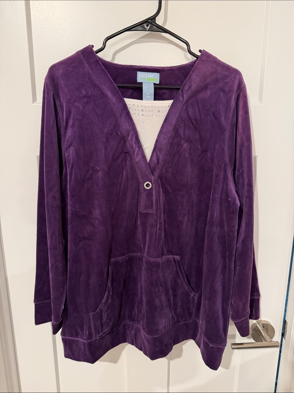 NWT Liz & Me Deep Purple Velour Tunic Hoodie
